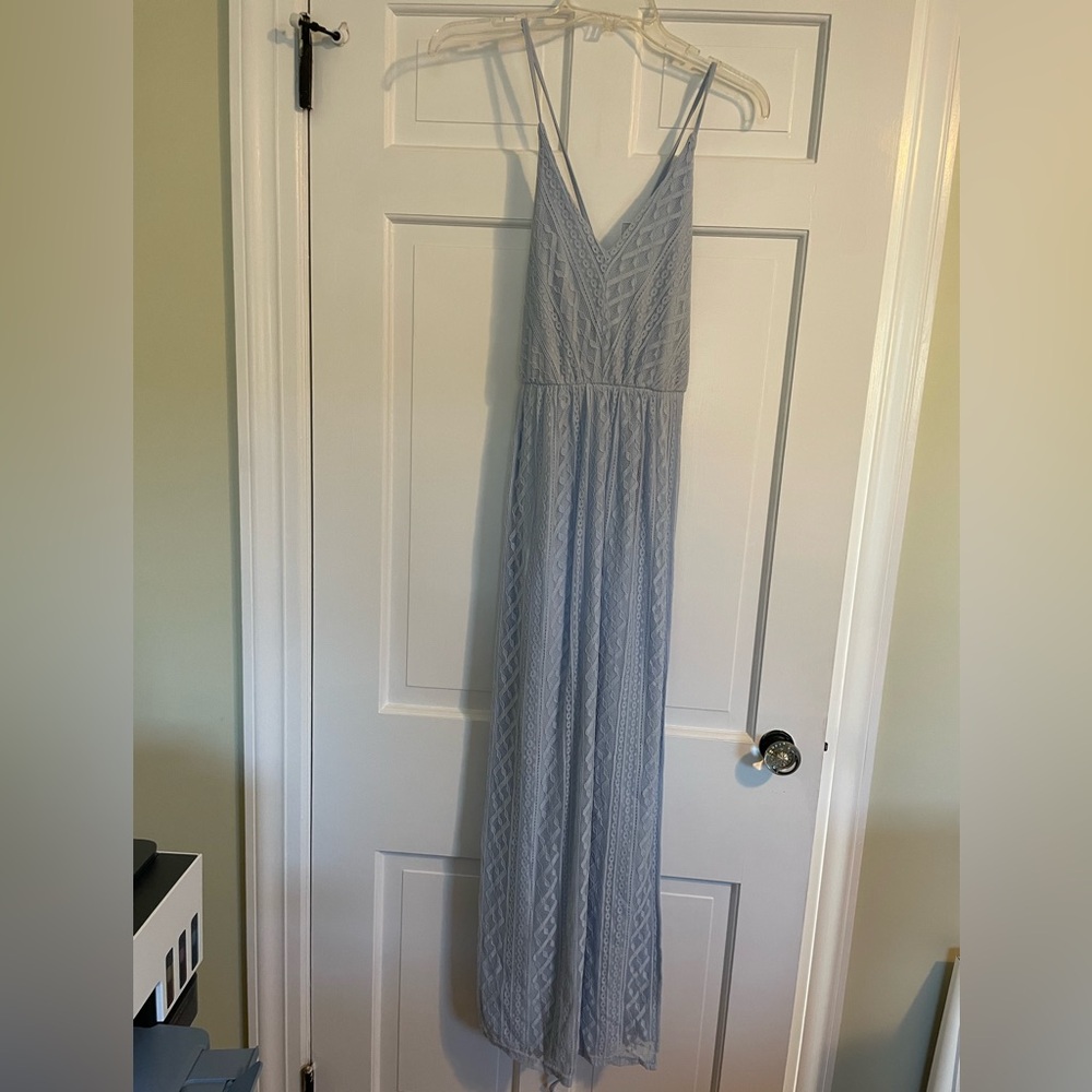 Simplee Light Blue Boho Lace Evening Gown. Size S. NWT.